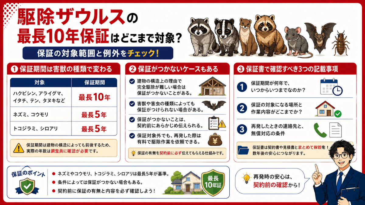 駆除ザウルスの最長10年保証はどこまで対象?