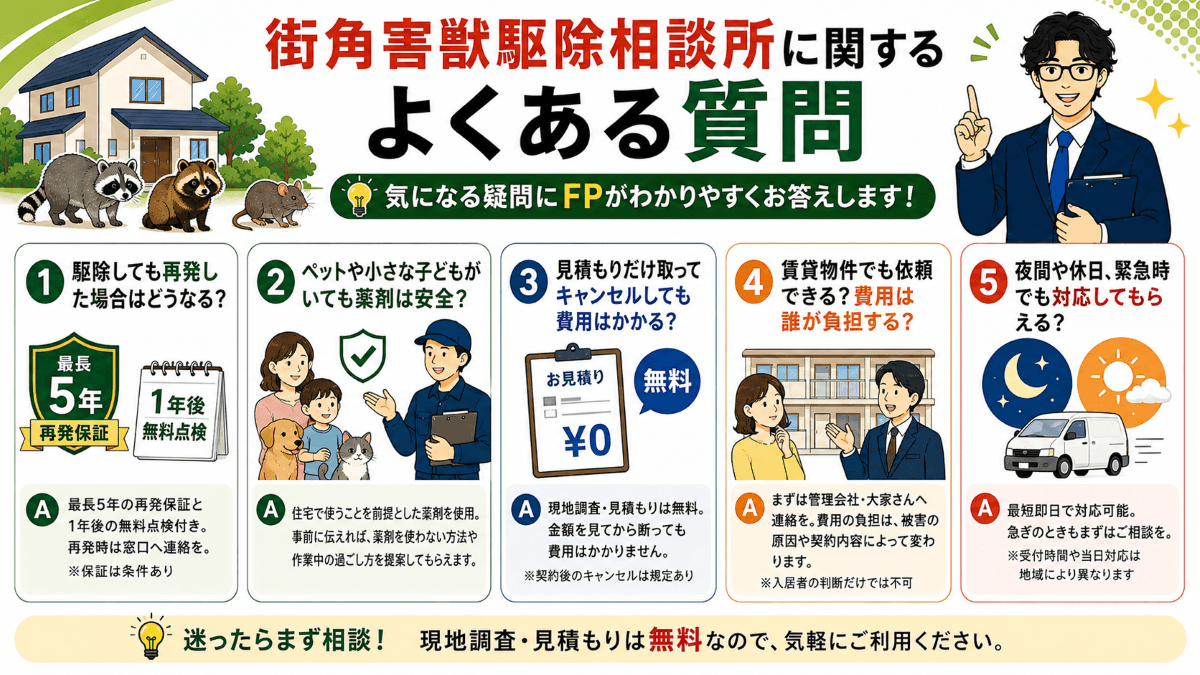 街角害獣駆除相談所に関するよくある質問