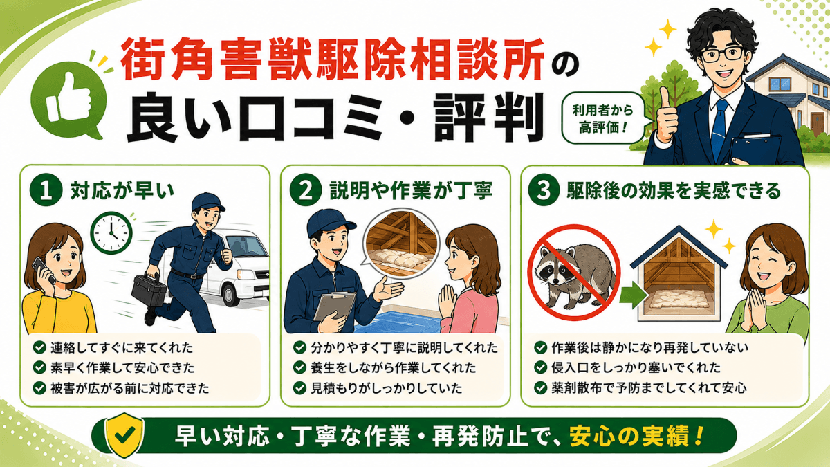街角害獣駆除相談所の良い口コミ・評判