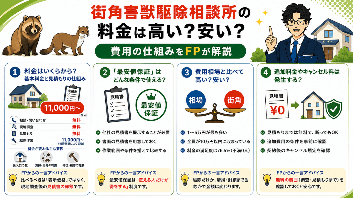 街角害獣駆除相談所の料金は高い?安い?費用の仕組みをFPが解説