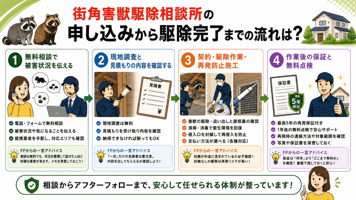 街角害獣駆除相談所の申し込みから駆除完了までの流れは?
