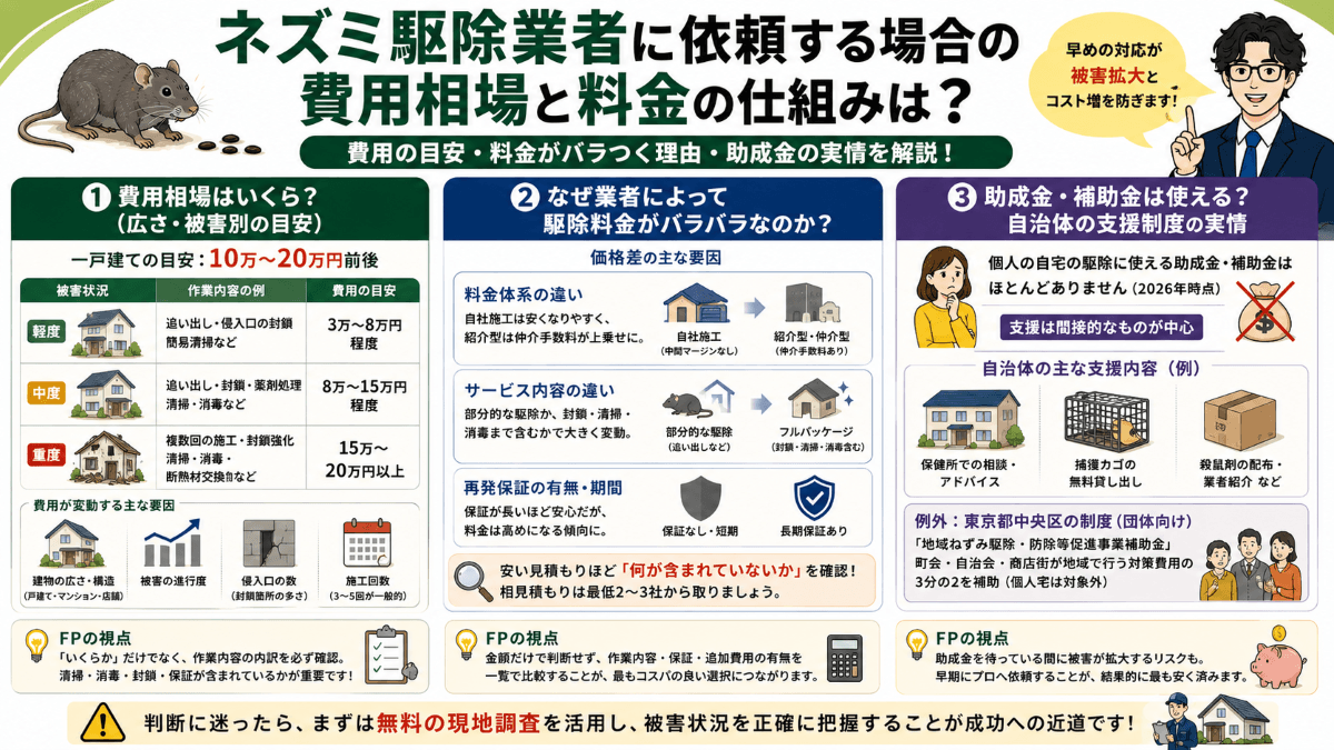 ネズミ駆除業者に依頼する場合の費用相場と料金の仕組みは？