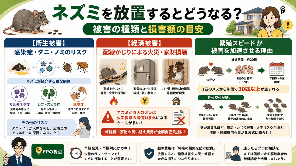 ネズミを放置するとどうなる？被害の種類と損害額の目安