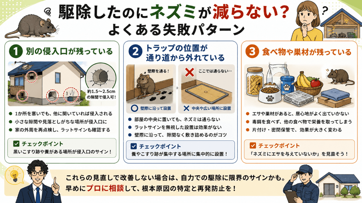 駆除したのにネズミが減らない？よくある失敗パターン