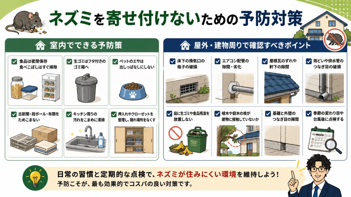 ネズミを寄せ付けないための予防対策