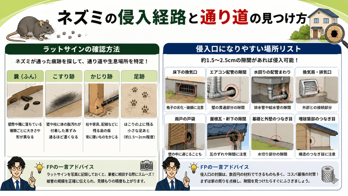 ネズミの侵入経路と通り道の見つけ方