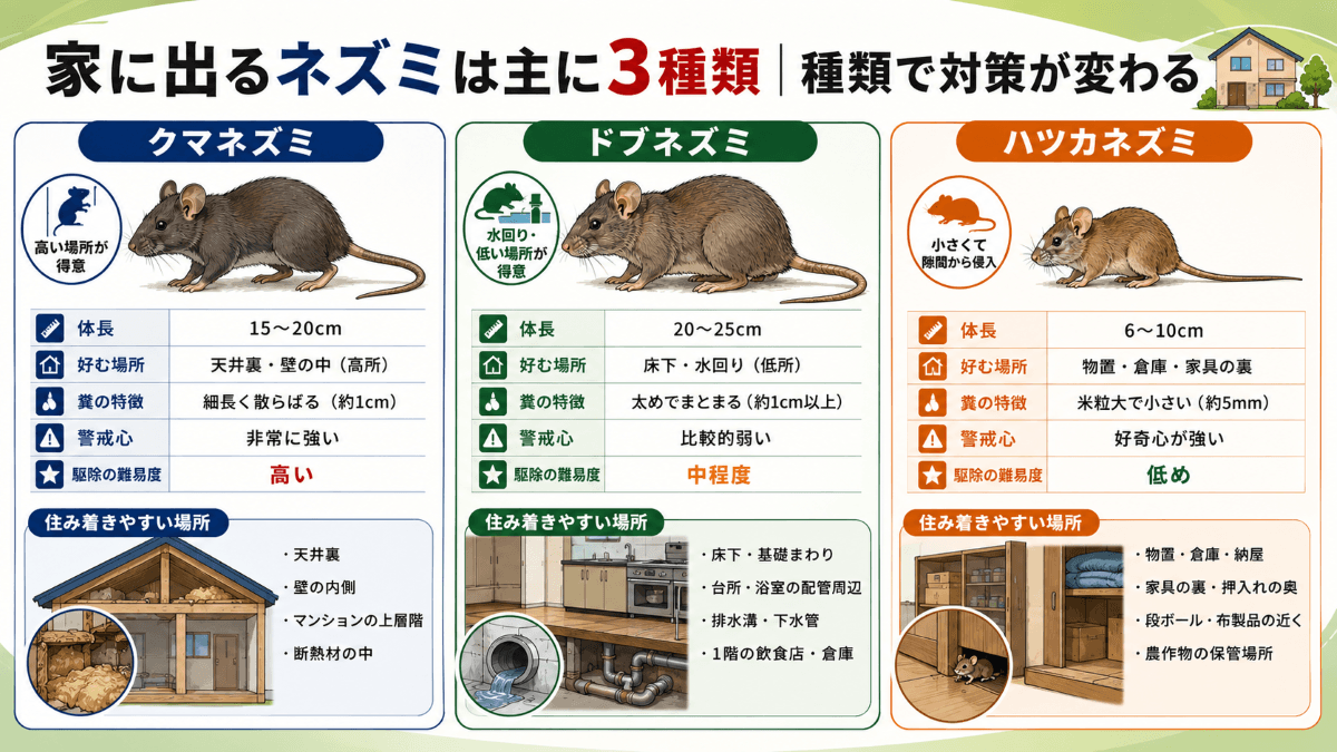家に出るネズミは主に3種類｜種類で対策が変わる