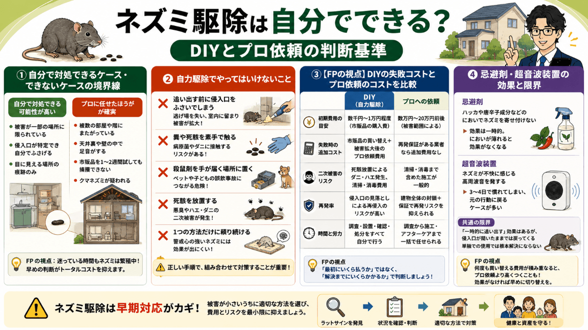 ネズミ駆除は自分でできる？DIYとプロ依頼の判断基準