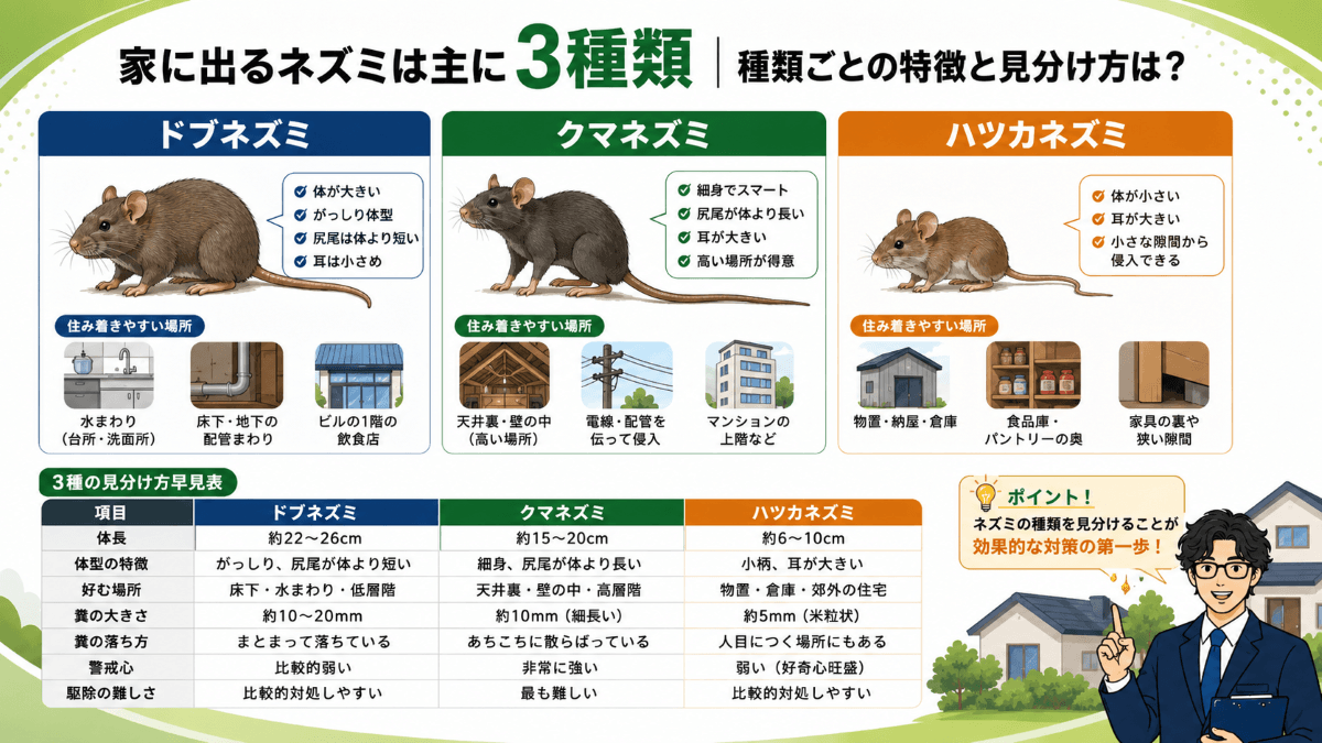 家に出るネズミは主に3種類｜種類ごとの特徴と見分け方は？