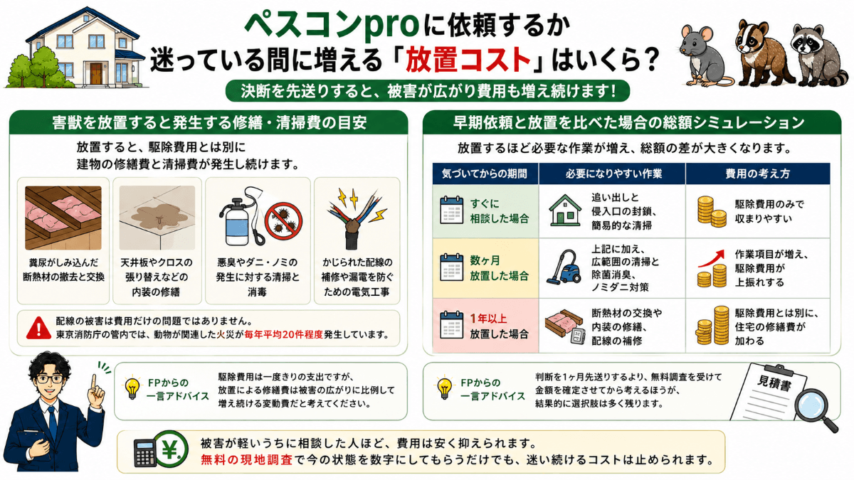 ペスコンproに依頼するか迷っている間に増える「放置コスト」はいくら?