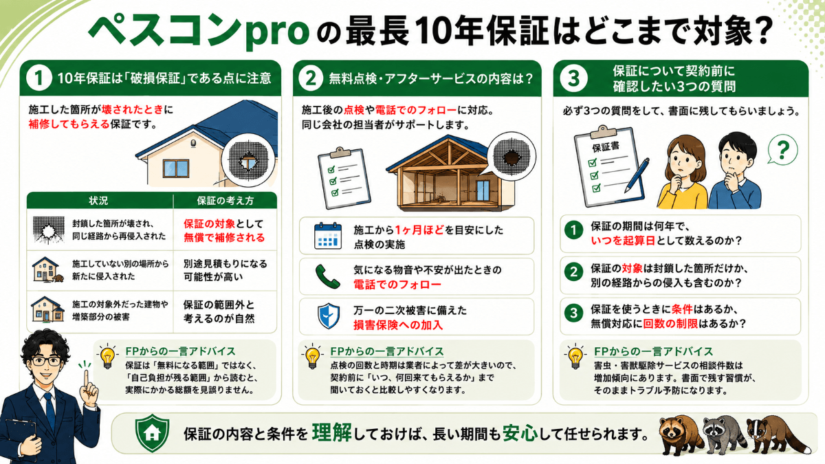 ペスコンproの最長10年保証はどこまで対象?