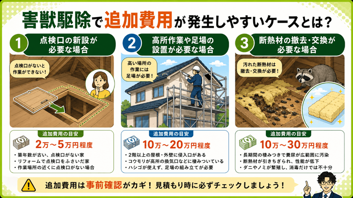 害獣駆除で追加費用が発生しやすいケースとは?