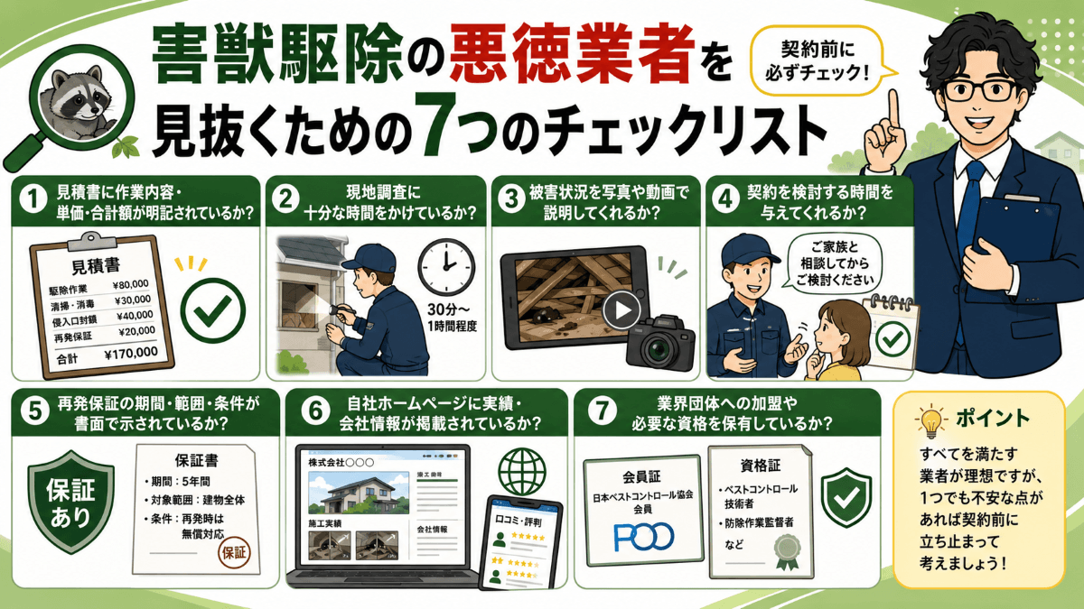 害獣駆除の悪徳業者を見抜くための7つのチェックリスト