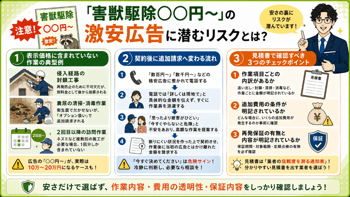 「害獣駆除○○円~」の激安広告に潜むリスクとは?