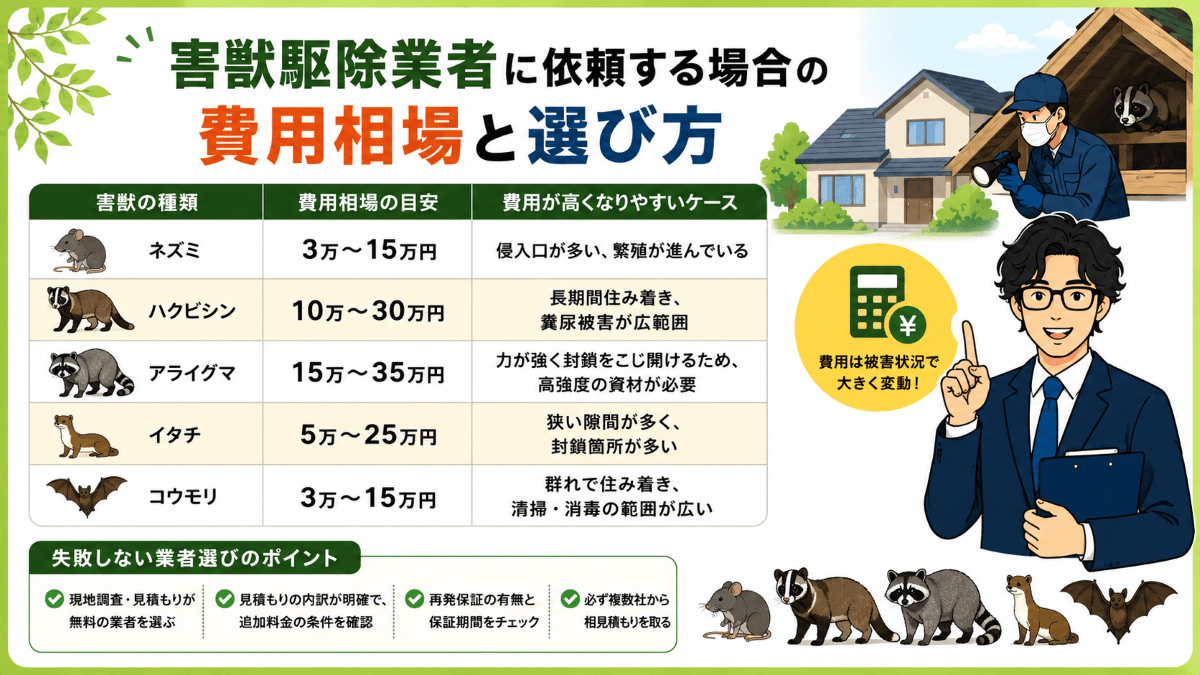 害獣駆除業者に依頼する場合の費用相場と選び方