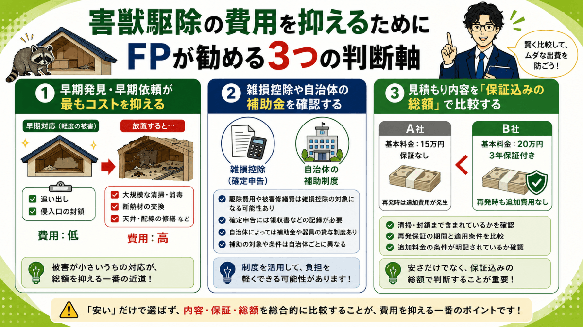 害獣駆除の費用を抑えるためにFPが勧める3つの判断軸
