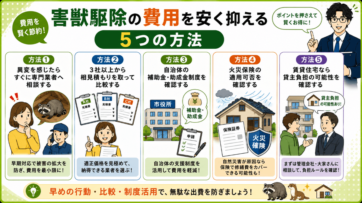 害獣駆除の費用を安く抑える5つの方法