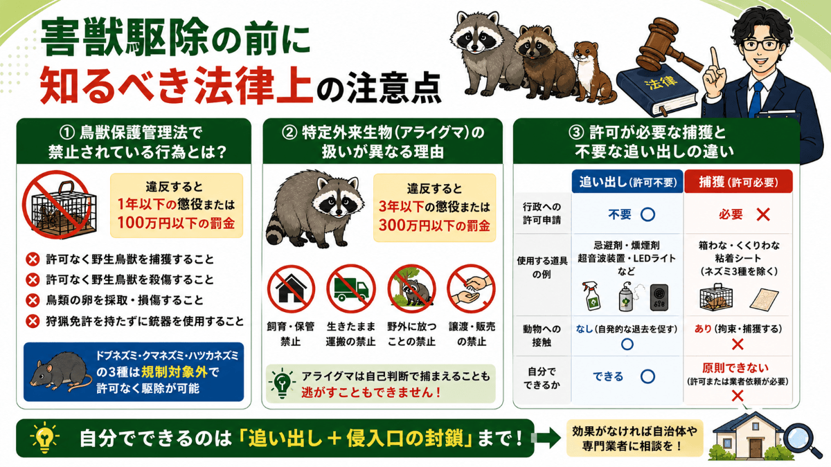 害獣を自分で駆除する前に知るべき法律上の注意点