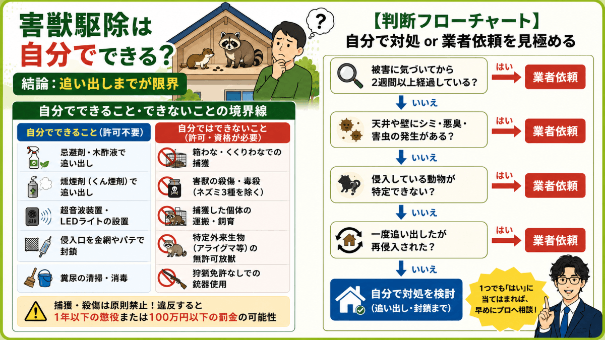 害獣駆除は自分でできる?結論は「追い出しまでが限界」