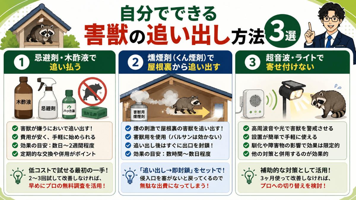 自分でできる害獣の追い出し方法3選