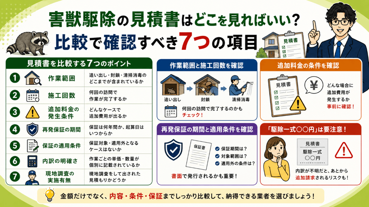 害獣駆除の見積書はどこを見ればいい?比較で確認すべき7つの項目