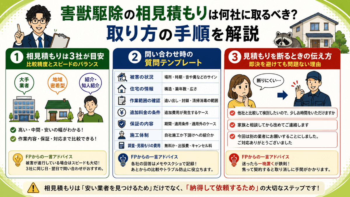 害獣駆除の相見積もりは何社に取るべき?取り方の手順を解説