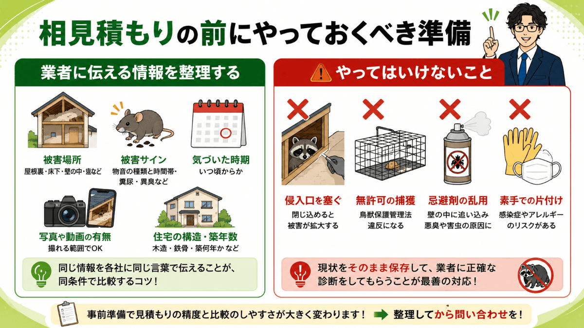 害獣駆除の相見積もりの前にやっておくべき準備は?問い合わせ前の情報整理