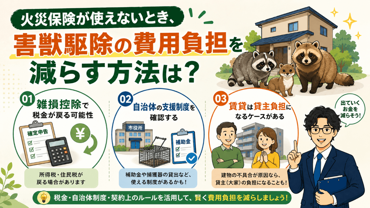 火災保険が使えないとき、害獣駆除の費用負担を減らす方法は?
