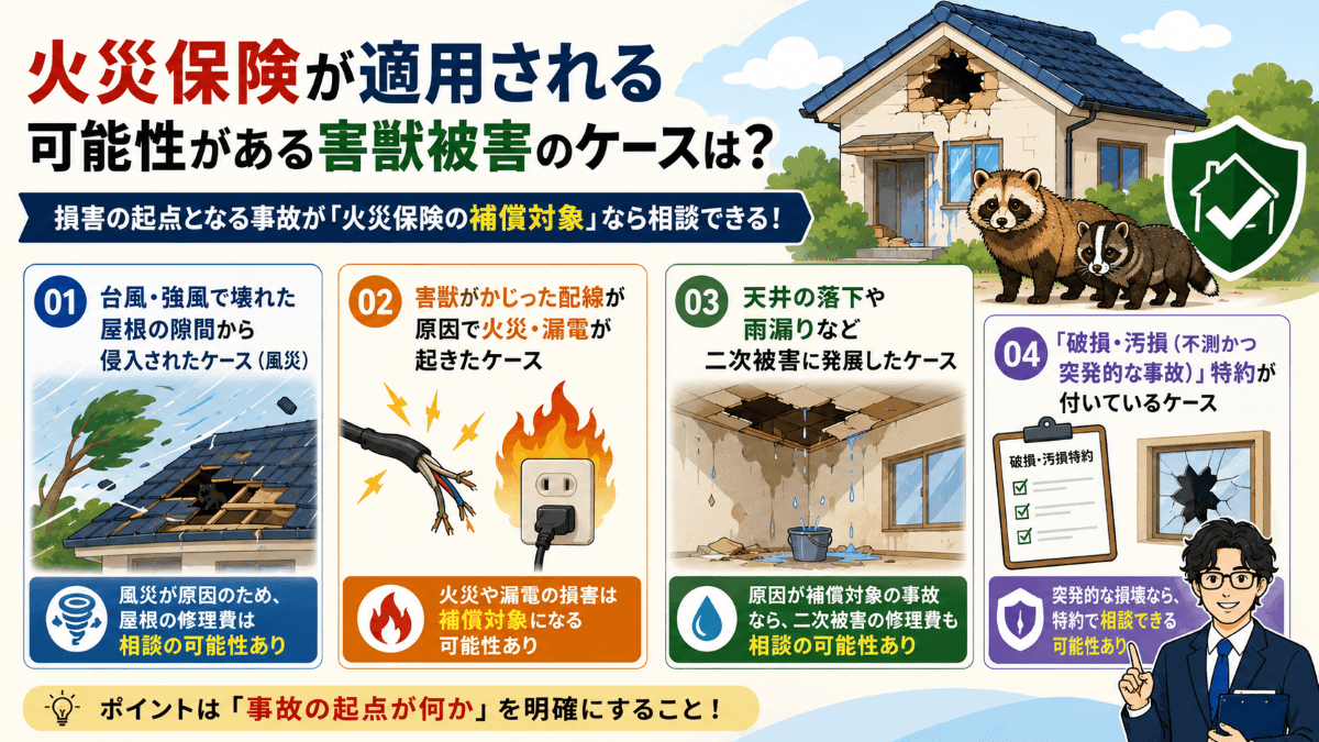 火災保険が適用される可能性がある害獣被害のケースは?