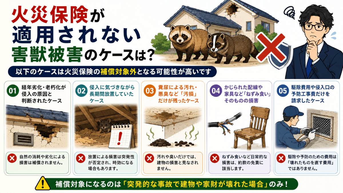 火災保険が適用されない害獣被害のケースは?
