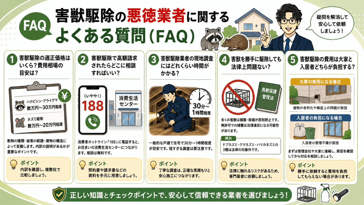 害獣駆除の悪徳業者に関するよくある質問（FAQ）