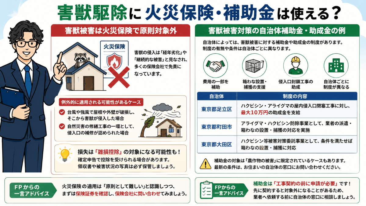 害獣駆除に火災保険・補助金は使える?