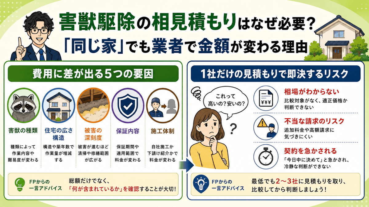害獣駆除の相見積もりはなぜ必要?「同じ家」でも業者で金額が変わる理由