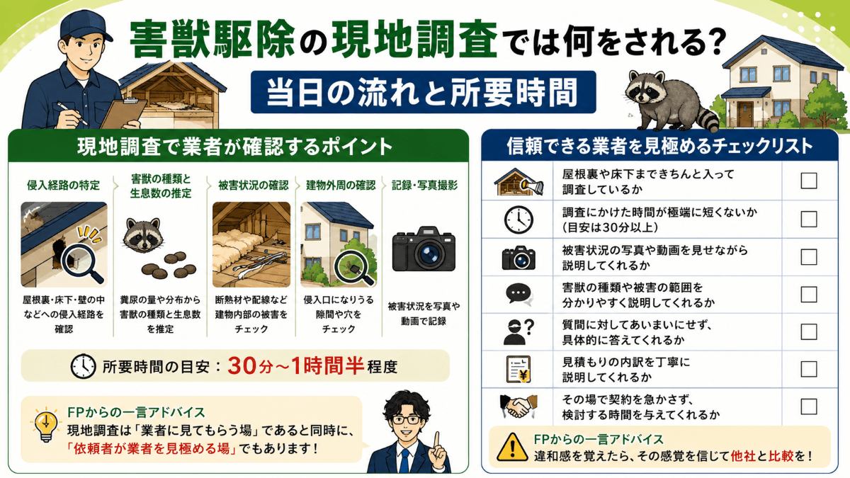 害獣駆除の現地調査では何をされる?当日の流れと所要時間