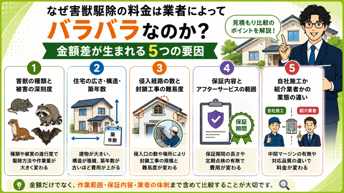 なぜ害獣駆除の料金は業者によってバラバラなのか?金額差が生まれる5つの要因