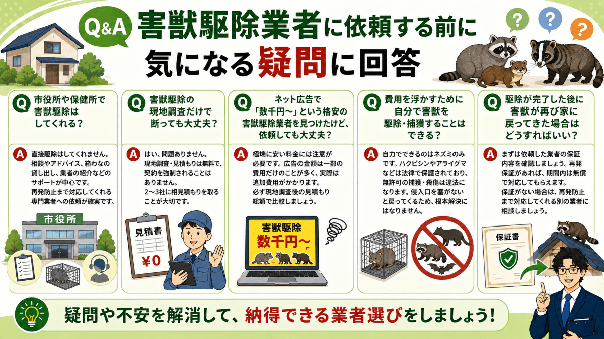 【Q&A】害獣駆除業者に依頼する前に気になる疑問に回答