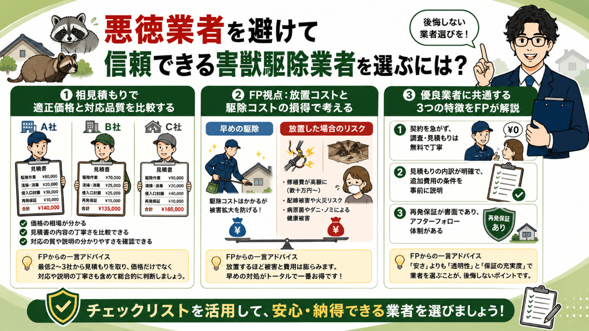 悪徳業者を避けて信頼できる害獣駆除業者を選ぶには？