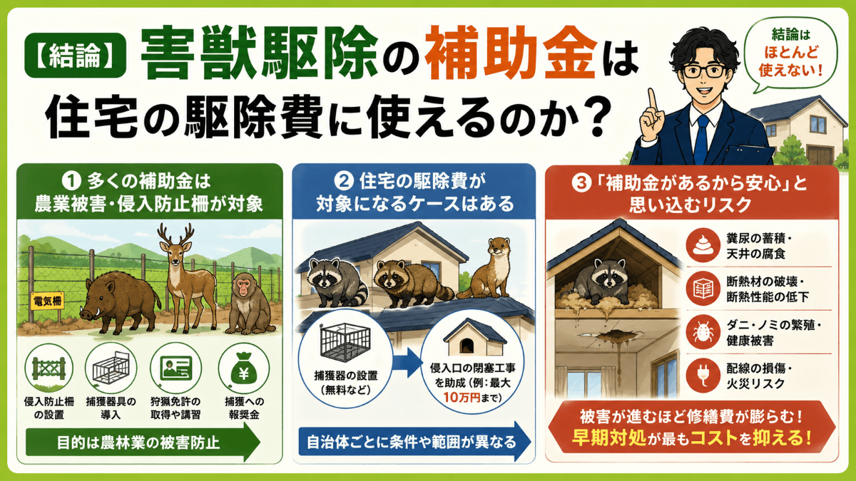 【結論】害獣駆除の補助金は住宅の駆除費に使えるのか?