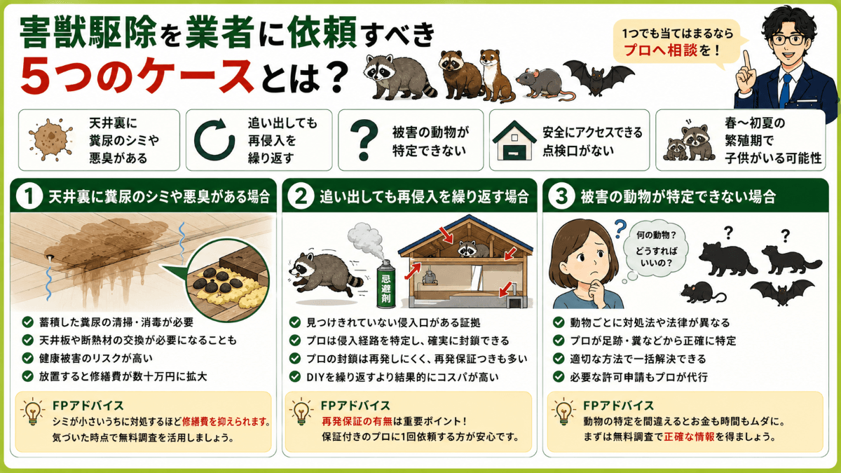 害獣駆除を業者に依頼すべき5つのケースとは?