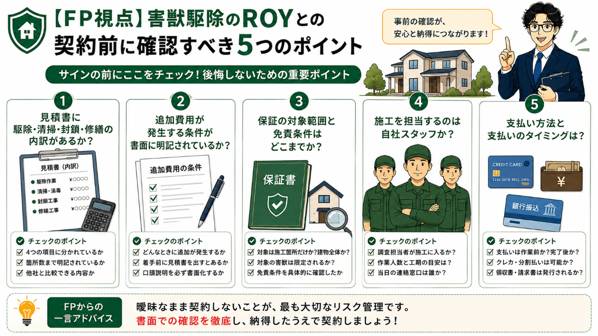 【FP視点】害獣駆除のROYとの契約前に確認すべき5つのポイント