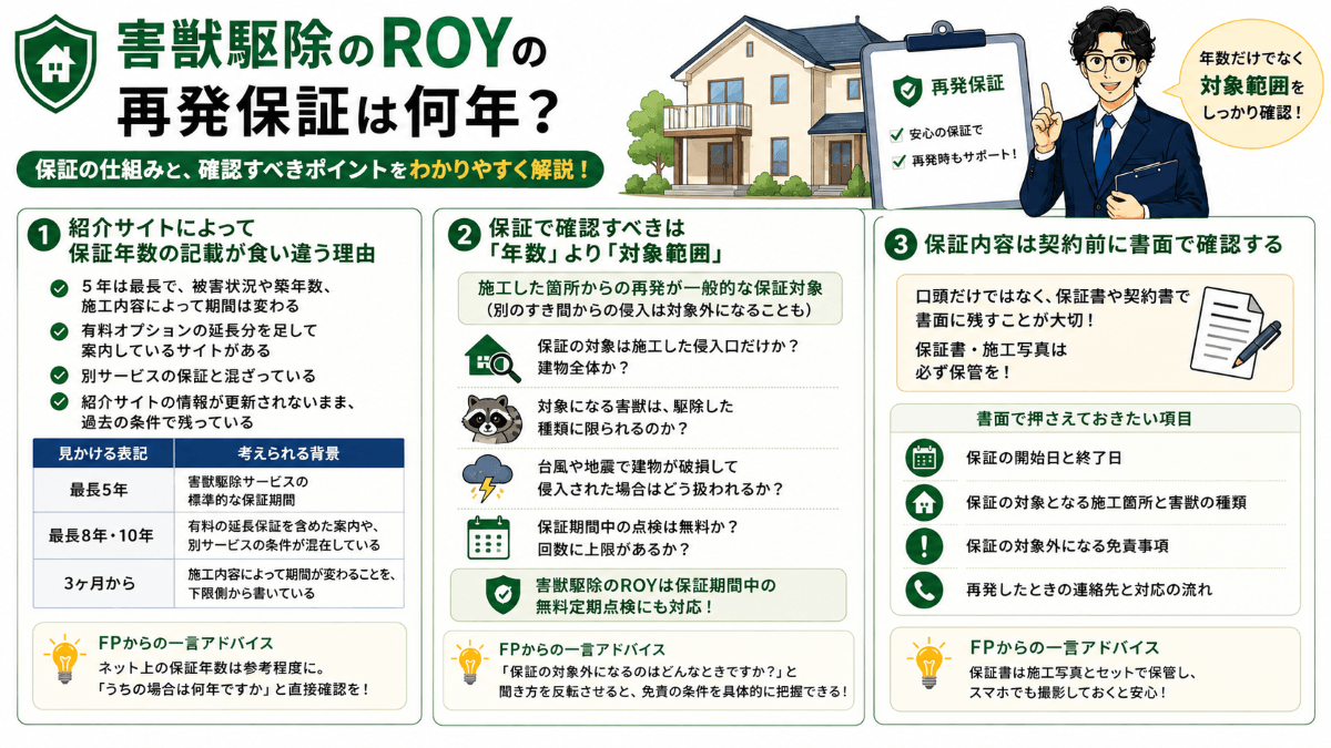 害獣駆除のROYの再発保証は何年?