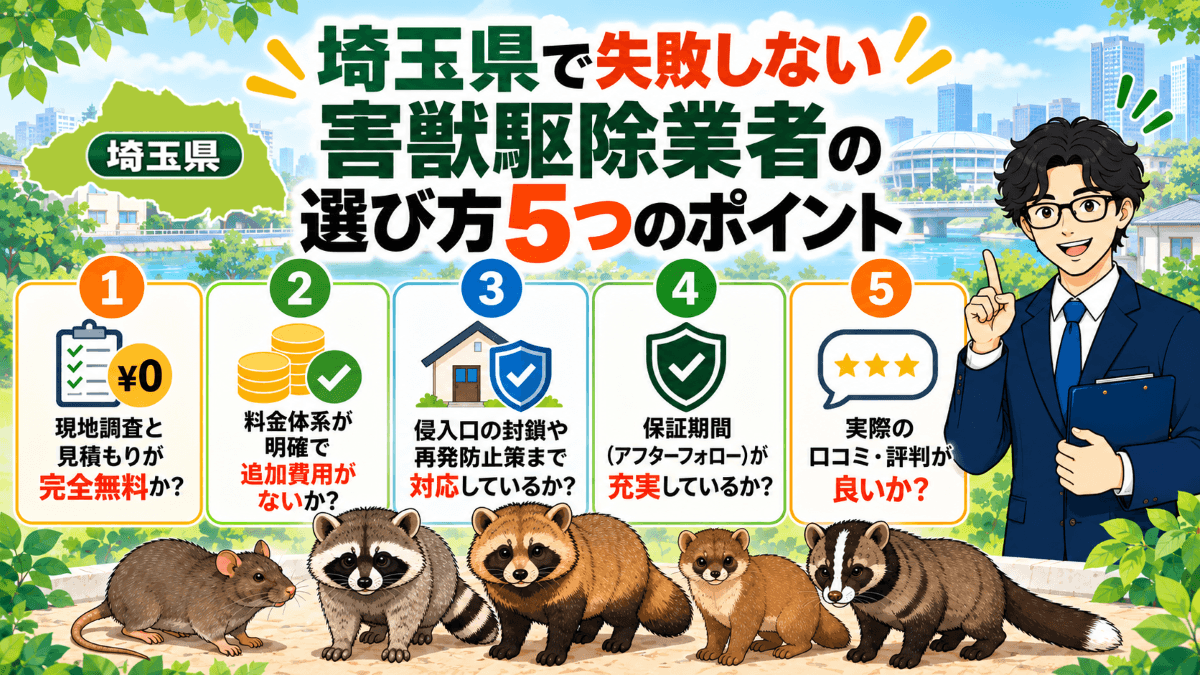 埼玉県で失敗しない害獣駆除業者の選び方5つのポイント