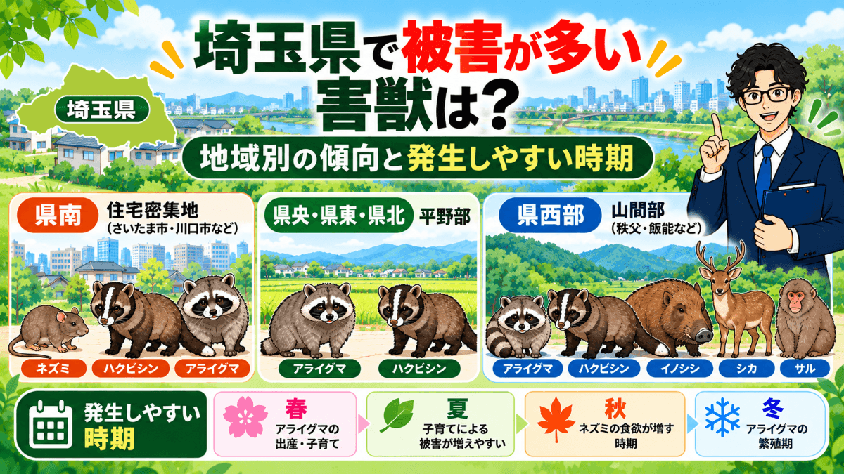 埼玉県で被害が多い害獣は？地域別の傾向と発生しやすい時期