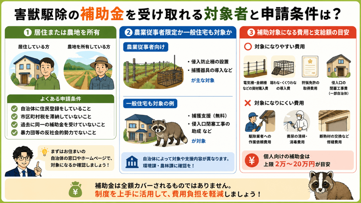 害獣駆除の補助金を受け取れる対象者と申請条件は?