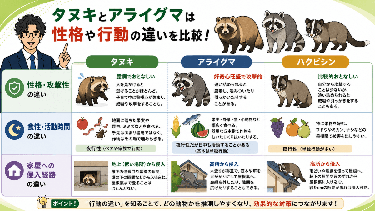 タヌキとアライグマは性格や行動にどんな違いがある?