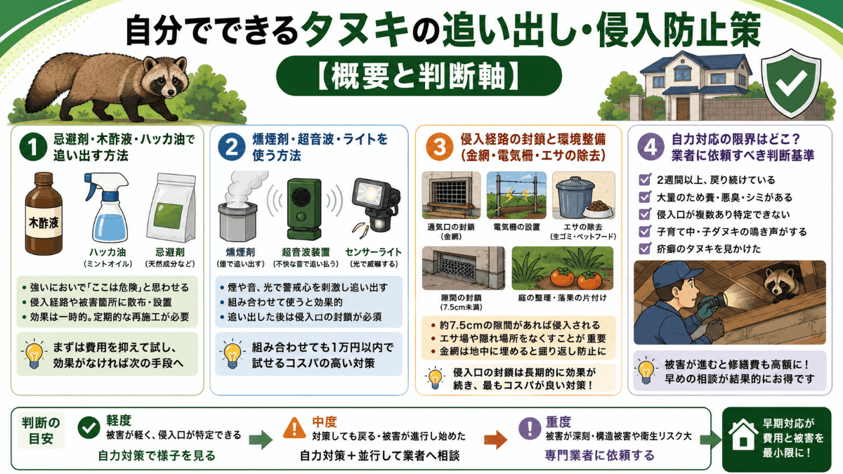 自分でできるタヌキの追い出し・侵入防止策【概要と判断軸】