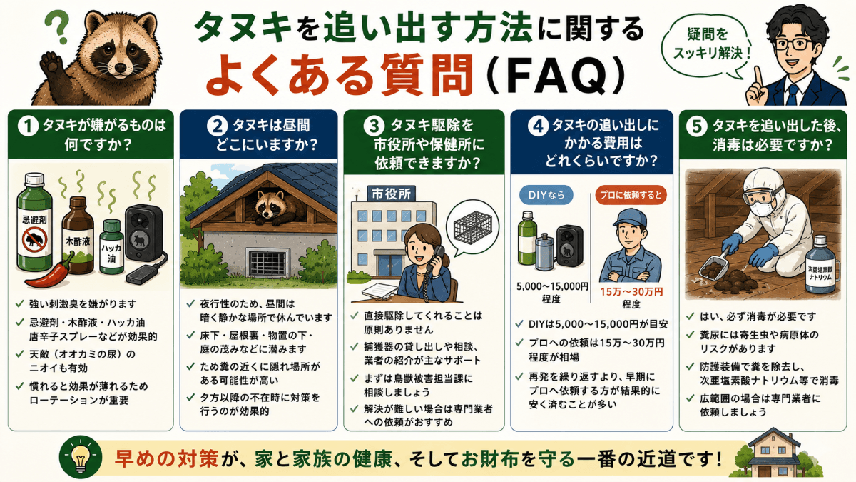 タヌキを追い出す方法に関するよくある質問(FAQ)