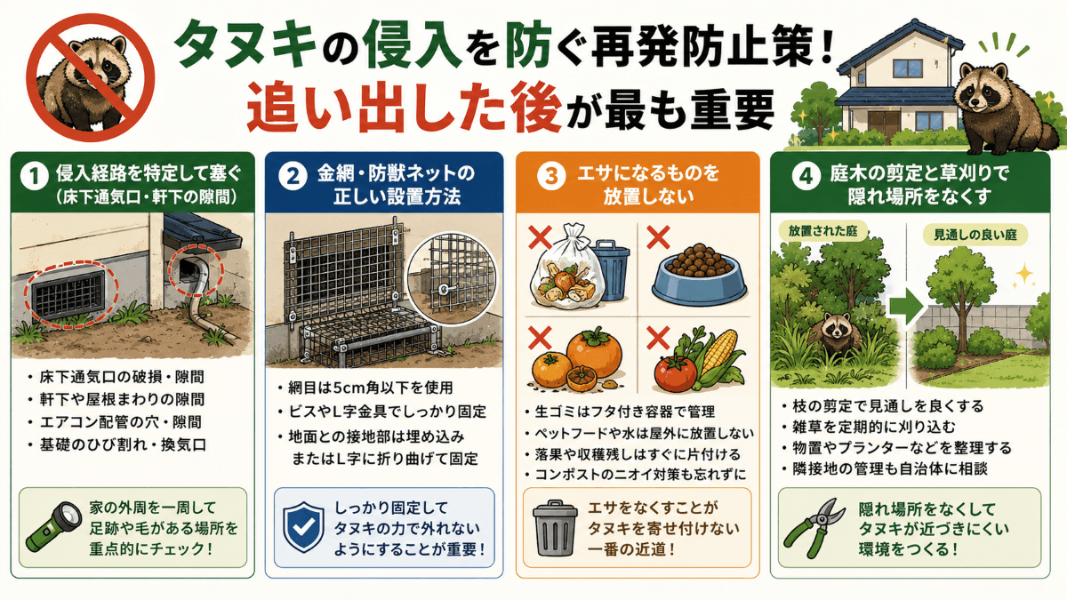 タヌキの侵入を防ぐ再発防止策!追い出した後が最も重要