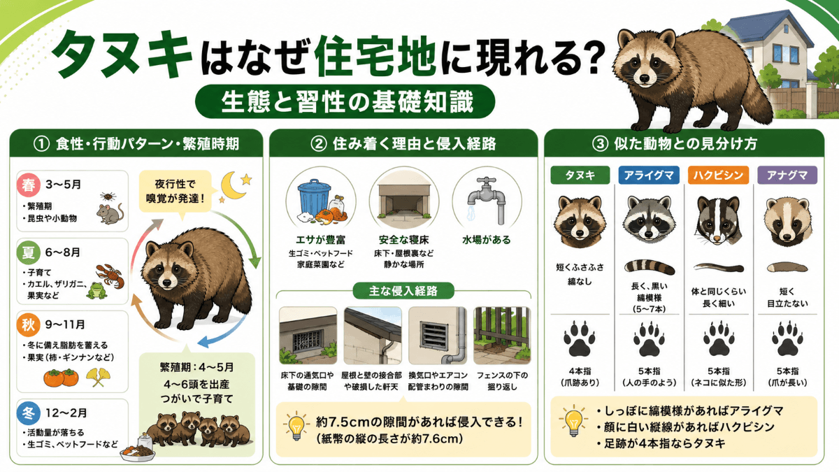 タヌキはなぜ住宅地に現れる?生態と習性の基礎知識