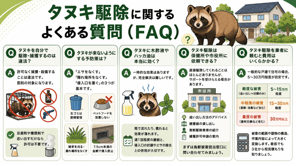 タヌキ駆除に関するよくある質問(FAQ)